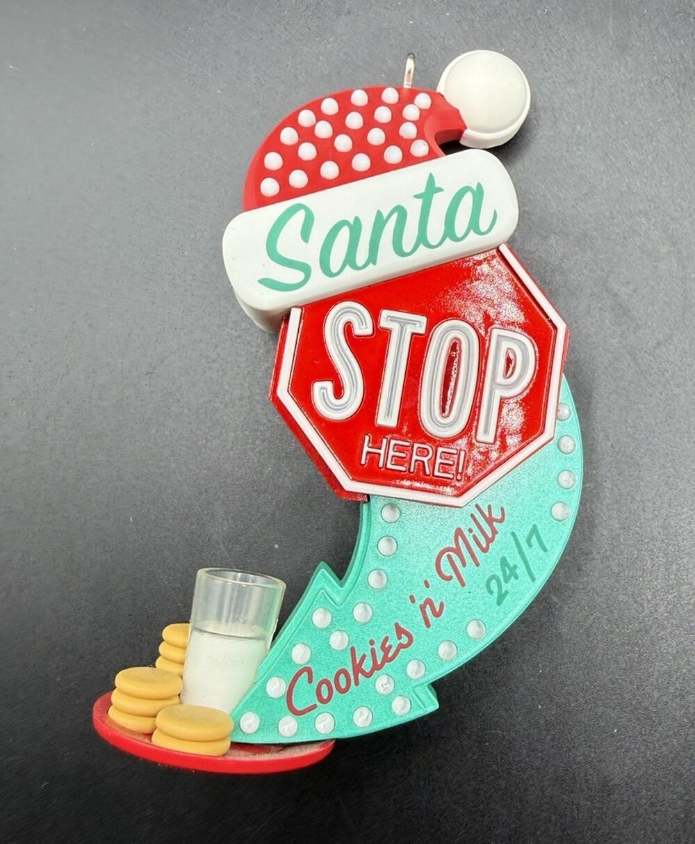 Hallmark Santa Stop Here Ornament Magic Light & Sound EUC No Box -LO20